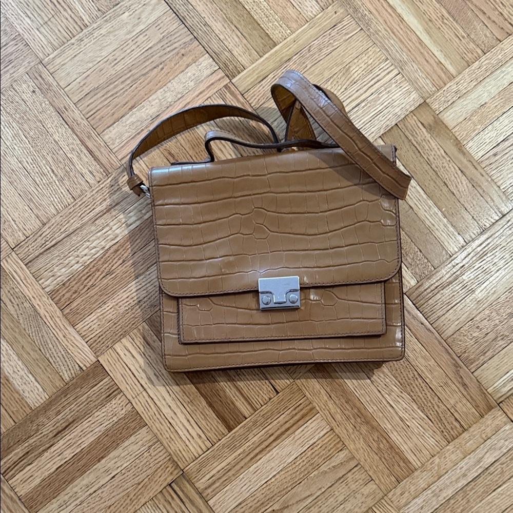 Loeffler Randall Tan Croc-Embossed Shoulder Bag